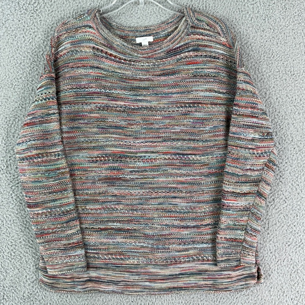 J. Jill Sweater Womens Medium Multicolor Space Dye Cotton Knit Crew Neck Casual